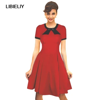 

Vestidos Femininos Nice Spring Tunic Party Dresses Red Robe Femme Elegant Lady Bow Rockabilly 51s Skater Dress DR554