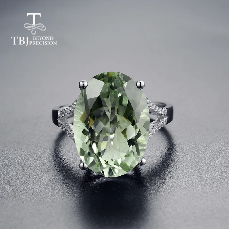 TBJBig 11ct green amethyst Ring oval cut13*18 gemstone ring in 925 sterling silver gemstone jewelry for girls with gift box Fine Jewelry