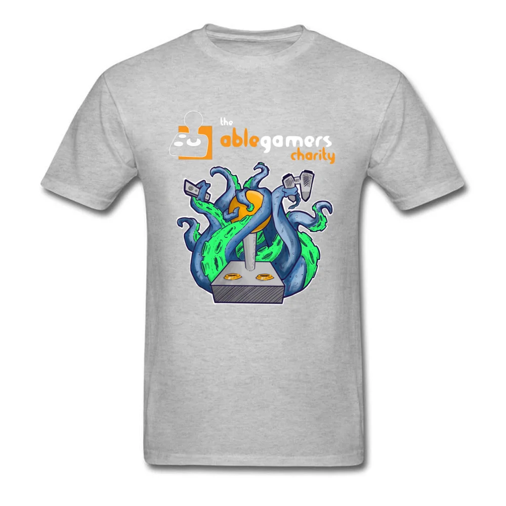 Casual Able Gamers Charity Octopus Tops & Tees for Men Hip Hop Fall Crew Neck 100% Cotton Short Sleeve T-shirts Normal Tee Shirt Able Gamers Charity Octopus grey