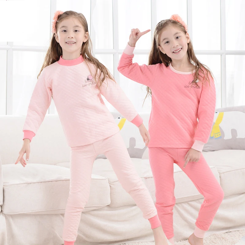110 170cm high quality 3 layer thermal underwear set for child cotton