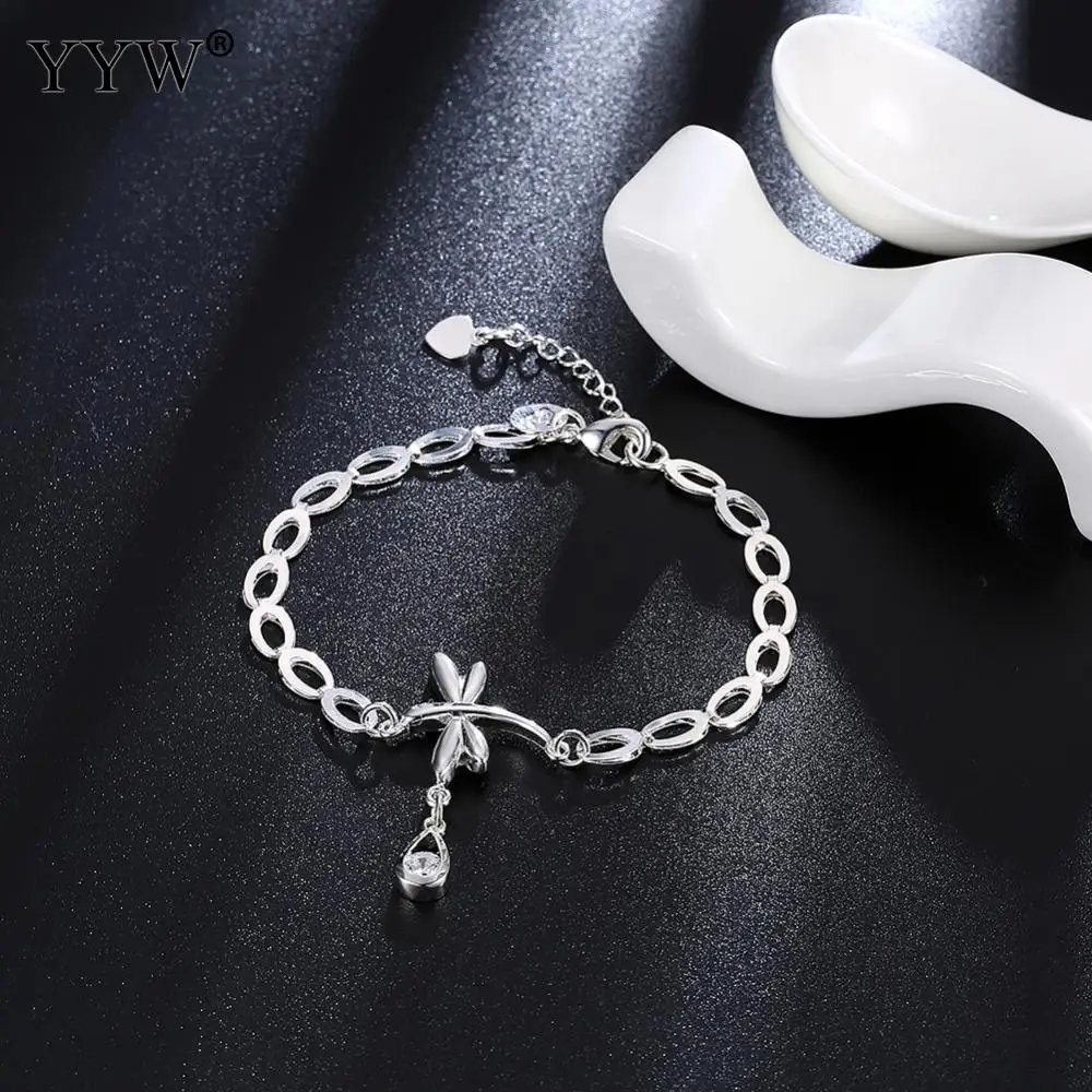 Retro Cute Dragonfly Pendant 925 Sterling Silver Charm bracelets for Gift Austrian crystal bracelets & bangles for women men Fine Jewelry