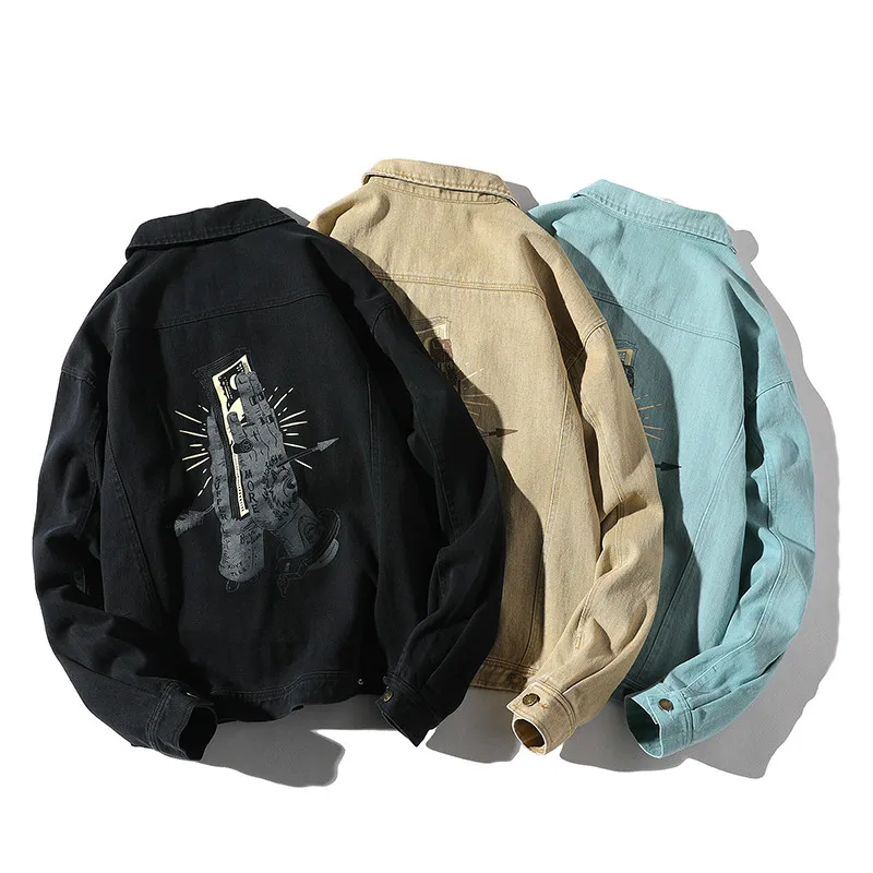 Zogaa Denim Jacket Men 2019 Autumn New Streetwear Turn Down Collar Jacket Casual Printed Long Sleeve Coat Hip Hop Men Jackets