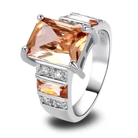 Free Shipping Art Deco Fashion Jewelry Morganite  Silver Ring Size 7 8 9 10 11 12 Charming Emerald Cut For Women Wholesale