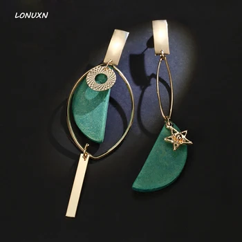 

high quality wood green hollow asymmetric long earrings personality temperament sexy stars lady exaggerated Earrings Earrings