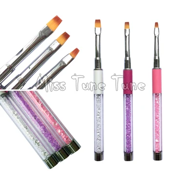 

3Pcs/Set Nail Art Flat UV Brush Gel Painting Pen Rhinestone Diamond Metal Acrylic Handle Salon Beauty Brush Manicure Tools