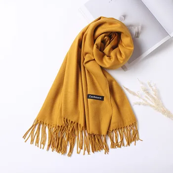 

Brand Women Cashmere Thick Solid Scarf Pashmina Shawls Wraps Female muffler Stoles Tassel Head long Scarves free shipping Hijab