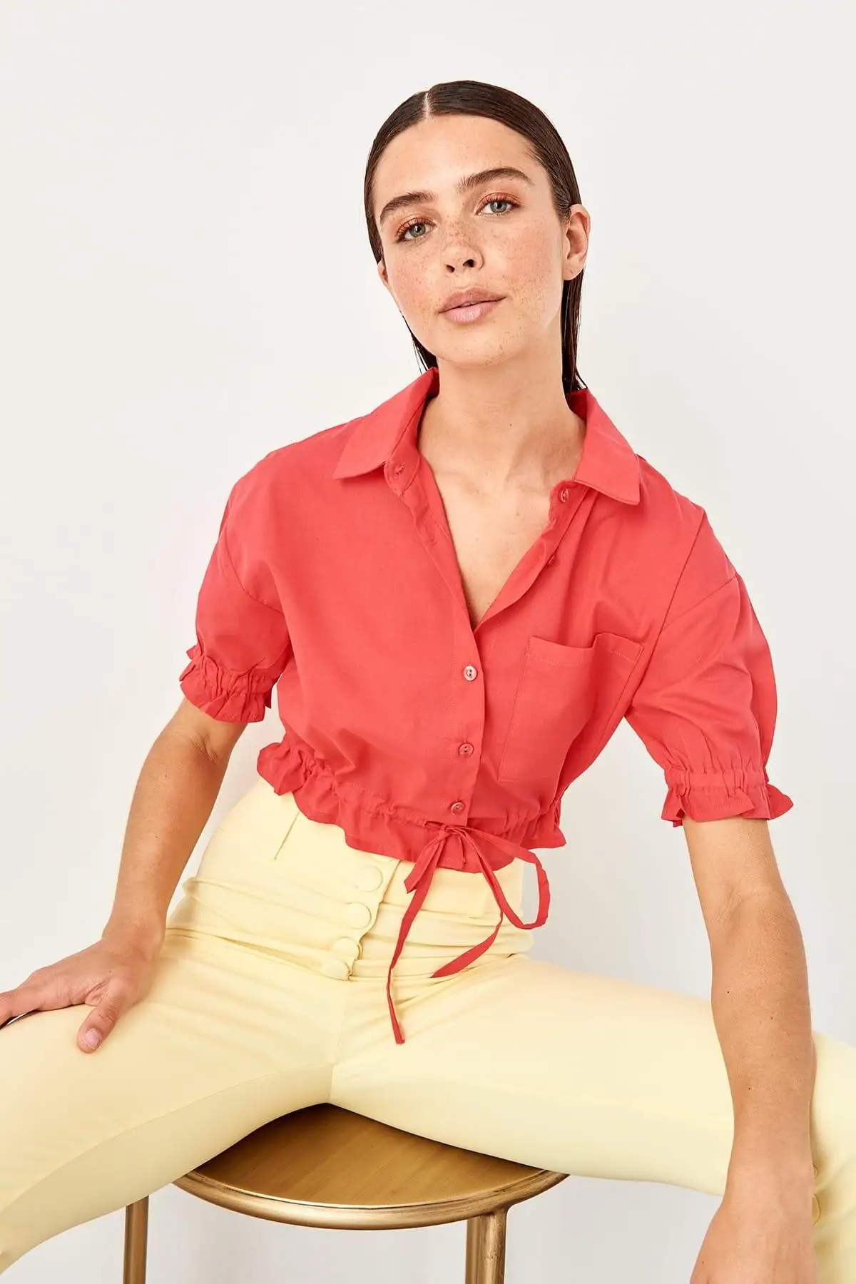 

Trendyol Pink Crop Shirt TWOSS19AP0266