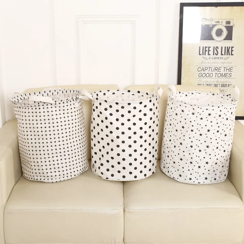 

Fashion Cotton Dot Pentagram Home Holel Hospitals Foldable Waterproof Clothes Neatening Storage Laundry Basket Barrel CV