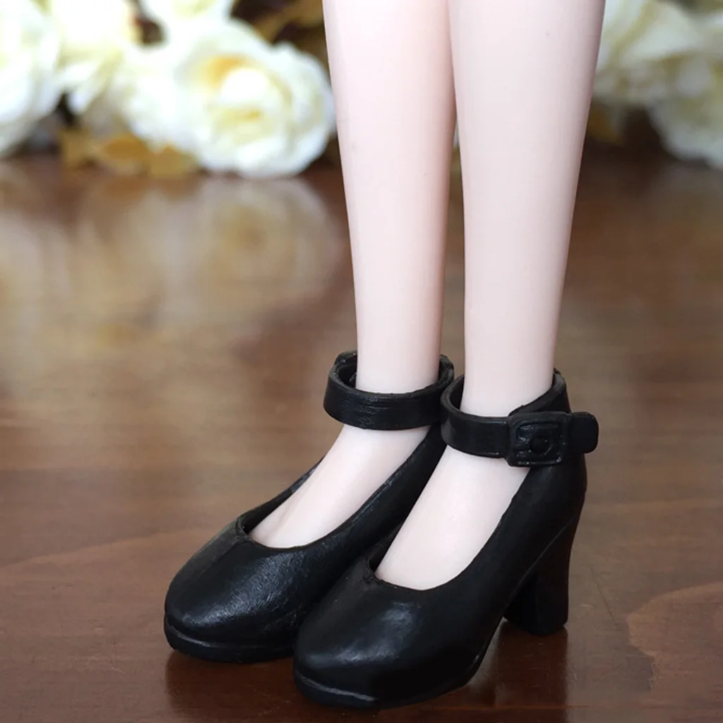 Fashion Doll Ankle Belt High Heel Shoes Ball Jointed Dolls Shoes For 1/6 BJD Girl Dolls Dress Up Accessory Black Doll Accessory