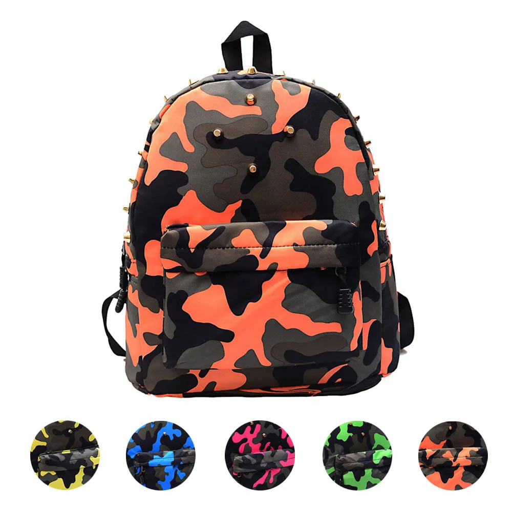 Indira 2017 New Fashion Children School Bag Rivets Camouflage Backpack