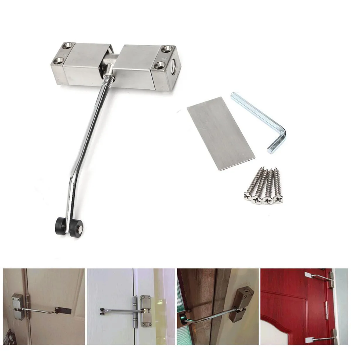 

Durable Adjustable Automatic Door Closer Stainless Steel Surface Mounted Household Spring Auto Door Closer Hardware Tool