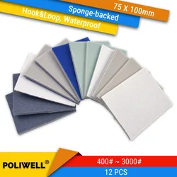 Bloc de polissage étanche avec crochet et boucle, 12 pièces, 75x100mm, grain 400 600 1000 3000, feuilles abrasives 