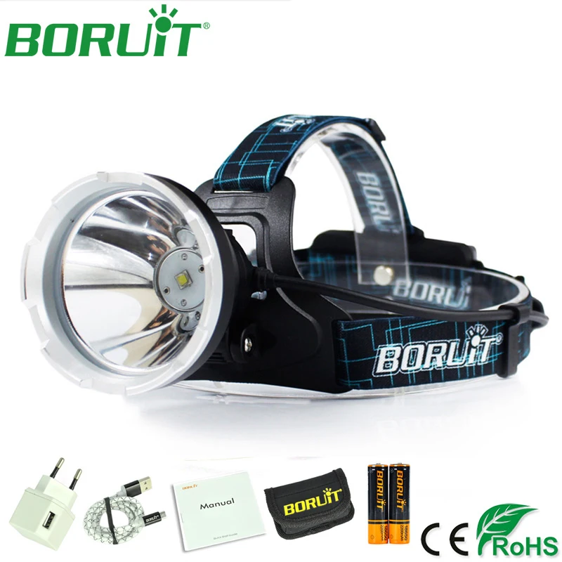 BORUiT Super Bright L2 LED Headlamp 18650 Battery Kit Portable