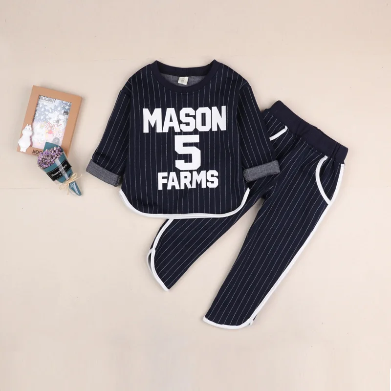 

Maggie's Walker Baby Clothes for Girls Korean Alphabet Striped Stretch Suit Children's Clothing Boy Two-piece Suit Kids Clothes