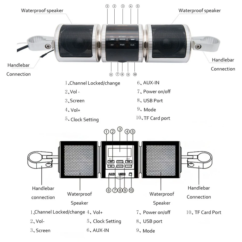 Mp3-плеер динамик Bluetooth Музыка FM радио водонепроницаемый регулируемый кронштейн мотоцикл аудио стерео светодиодный дисплей стерео MP3-плеер