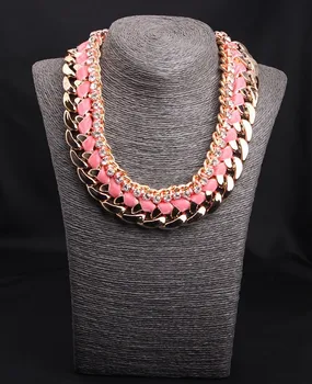 

Handmade Woven chain Strand pink Bohemian Necklace Women Fashion Choker Necklaces Vintage Jewelry