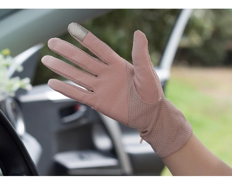 Леди, шелковые перчатки для девочек защиты от солнца Перчатки Нескользящая Варежки женские дышащие Anti UV Guantes Luva Feminina B-8354