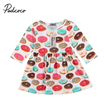 Милое Платье с принтом пончиков и перьев для девочек, одежда для маленьких девочек, рождественвечерние ская одежда с длинными рукавами, топы с цветочным принтом, платья-футболки