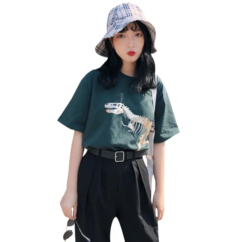 2018 Summer Harajuku Women's t Shirt Brand New Fashion dinosaur Print Casual Short Sleeve O-Neck Loose t-shirts Tops Plus Size