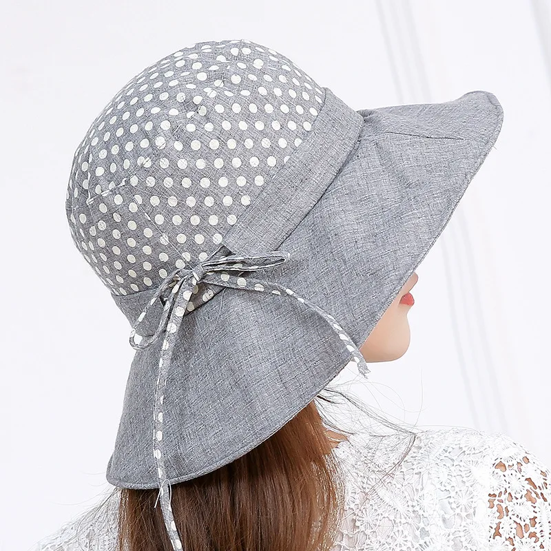 Summer leisure wave point cotton sun hat Ladies can fold big along the