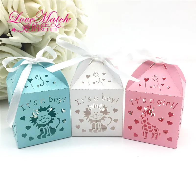 50pcs laser cut tiger and giraffe candy boxbaby shower