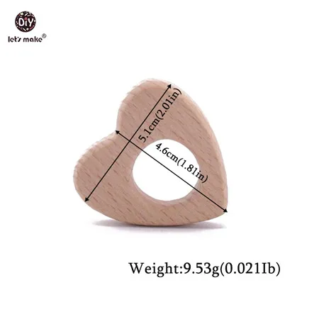 Let's Make 1PC Baby Teether Animal Wood Rings Elephant Camera Heart BPA Free Wooden Teether Nursing Accessorie Teething Toys heart