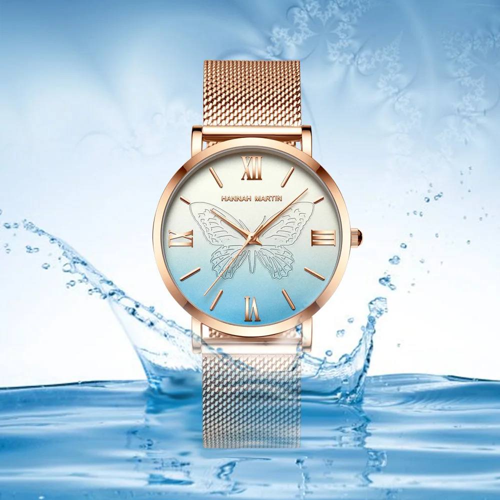 

Butterfly Stardust Fashion Luxury Rose Gold Ladies Dress Women Watches Clock Quartz Stainless Steel Waterproof Watch Relogio