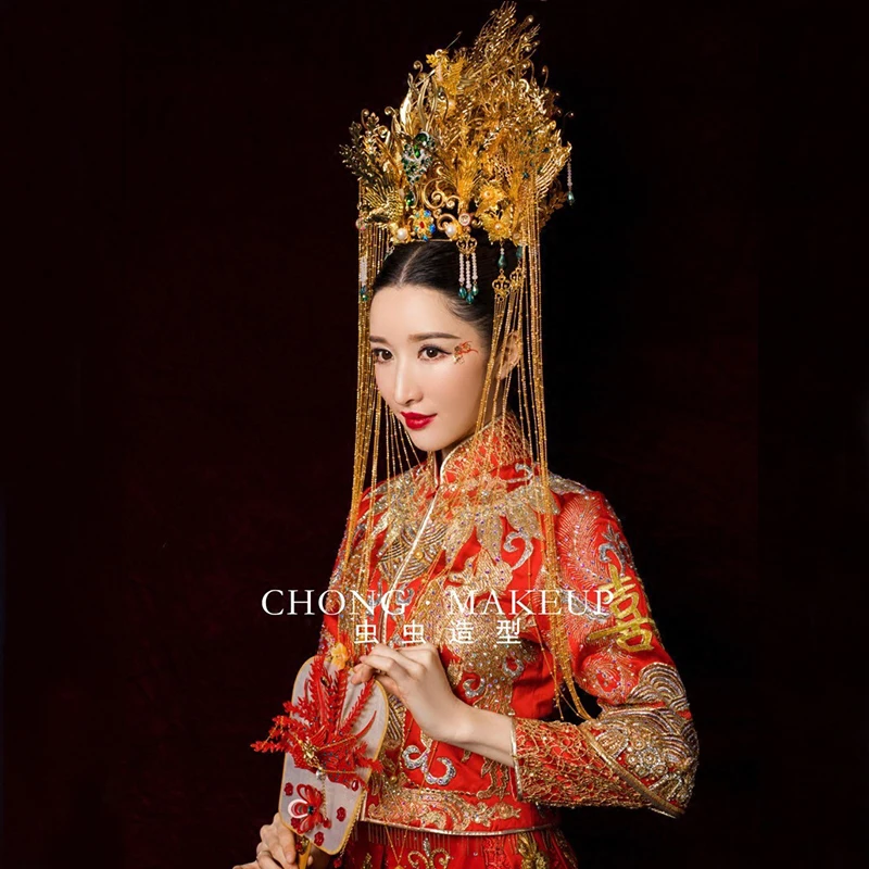 HIMSTORY Роскошная Китайская традиционная диадема Феникса Длинная кисточка для волос Cheongsam свадебный головной убор свадебный аксессуар для волос
