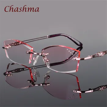 

Chashma Brand Pure Titanium Fashionable Lady Eye Glasses Diamonds Rimless Spectacle Frames Women