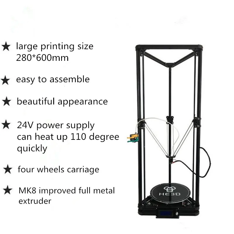 HE3D K280 delta Большой размер автоматический Выравнивающий одиночный экструдер новейший DLT-K280 3D принтер DIY комплект с heatbed