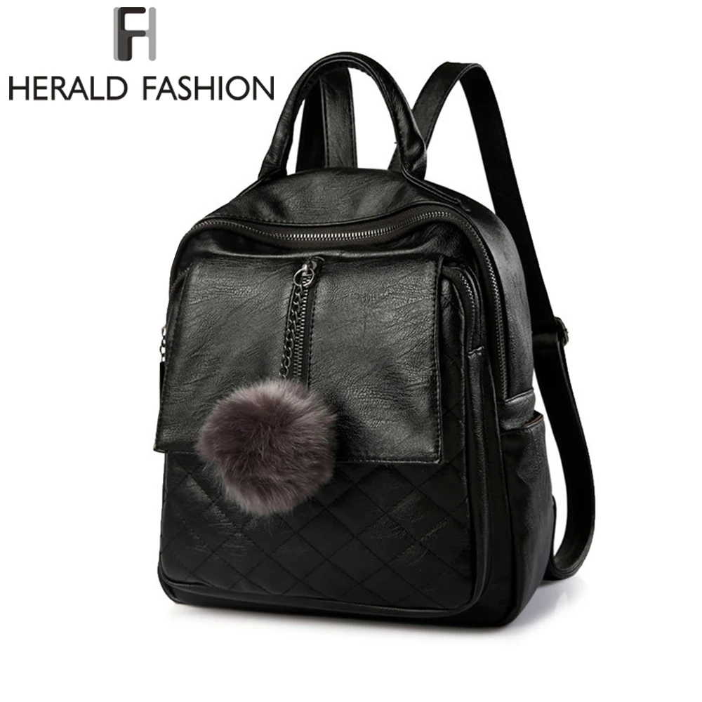 

Herald Fashion Women Casual Travel Backpack Soft PU Leather Backpack Solid Simple School Bag Backpack Girl's Daily Bag