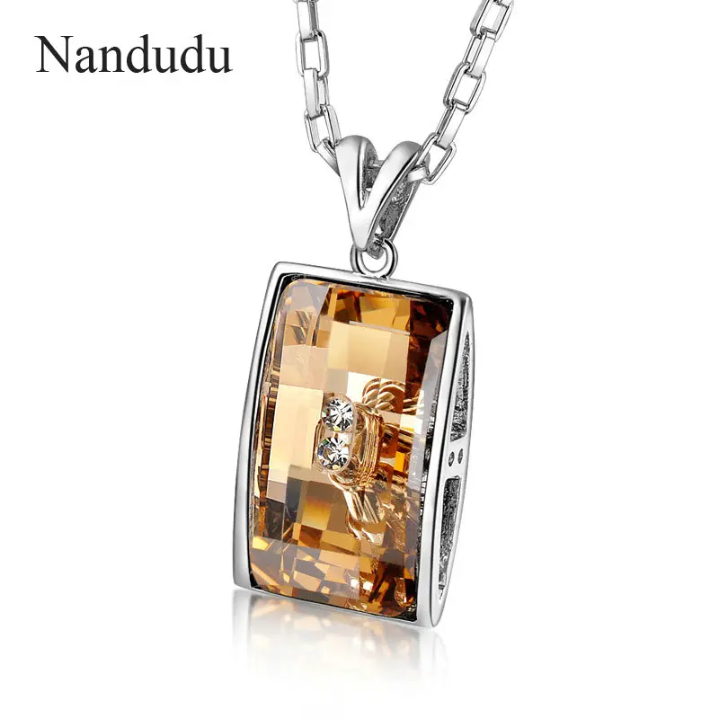 

Nandudu Fashion Jewelry Rectangle Champagne Stellux Austrian Crystal Pendant Necklace NEW ARRIVAL Gift CN129