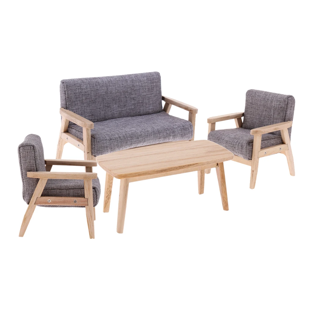 

1:12 Scale Dollhouse Wooden End Table Sofa 4pcs/set, for Dolls House Living Room Bedroom Decor