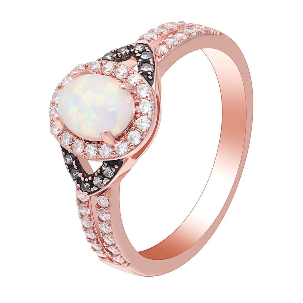Fashion Elegant White Opal Ring White CZ Wedding Jewelry Rose Gold