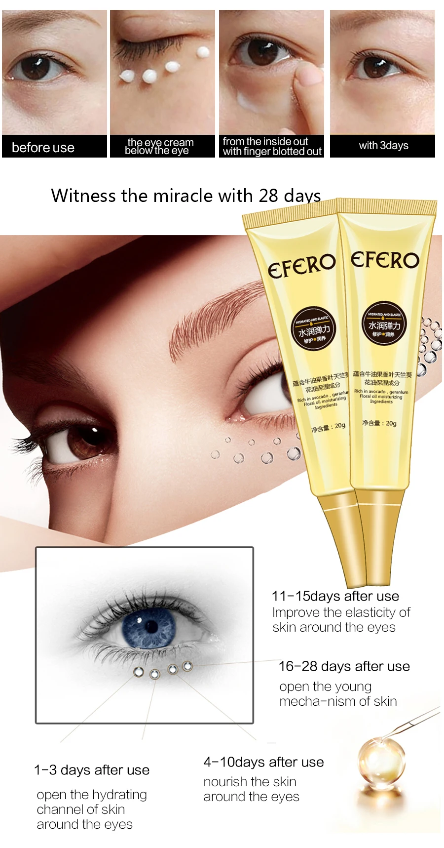 EFERO, 60 шт., коллагеновая маска для глаз, уменьшающая темные круги, повязка для глаз, гелевая маска для глаз+ 1 шт., укрепляющий крем для глаз, крем против старения и морщин
