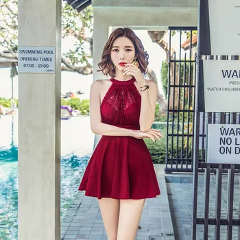 

Swimwear Women One-piece Skirt Conservative Cover Belly Show Thin Chest Gather Sexy Hot Spring Swimming Quick Drying A2218YPC