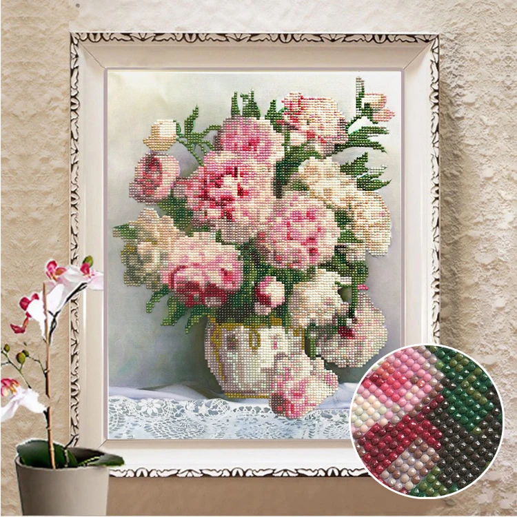 5D DIY Алмазная Цветочная ваза вышивка крестиком Алмазная вышивка мозаика Алмазный домашний декор пион