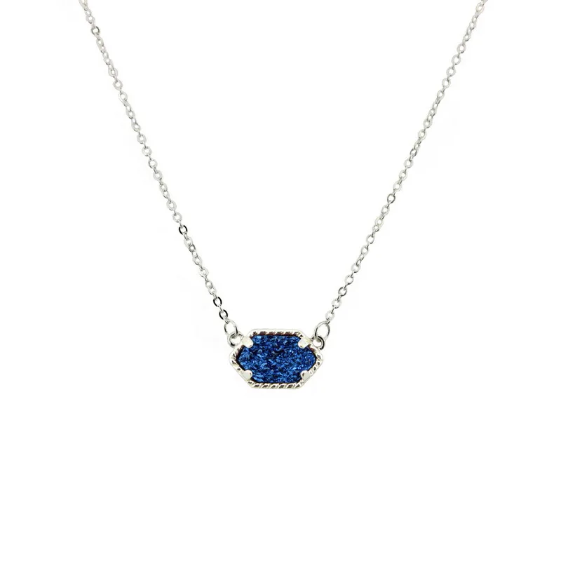 Quartze мини овальный кулон Druzy ожерелье воротник для женщин Серебряный тон - Окраска металла: Silver Royal Blue