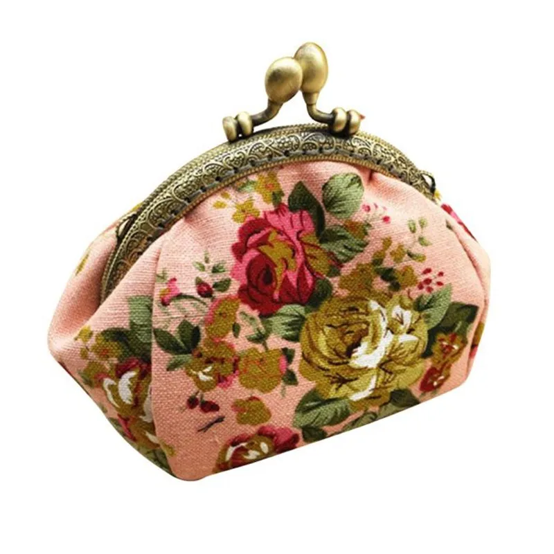 Woweino, привлекательный клатч для женщин, Ретро стиль, цветочный узор, маленькие кошельки для монет, кошельки, горячие держатели для карточек сумки, подарок 1 шт - Цвет: Розовый
