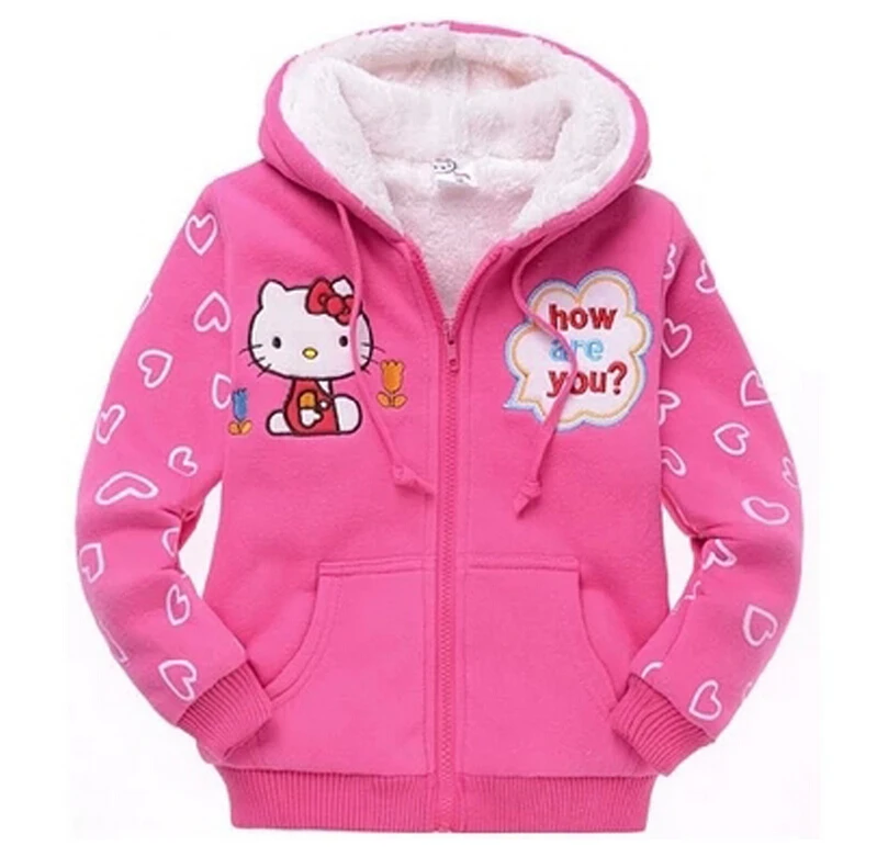 2016 Baby Girls Hello Kitty Coat Hooded Fur Sweater Winter Warm Jacket