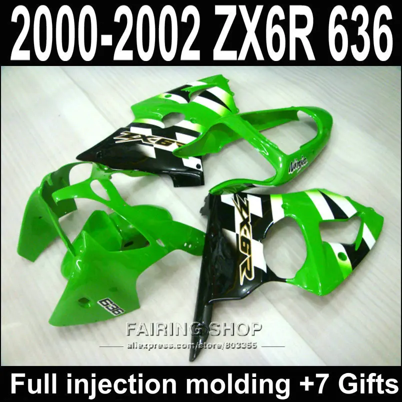 

For Kawasaki zx6r 2000 2002 2001 ( Green black block ) Best quality Fairing Kit Customize decal 00 01 02 Fairings S46