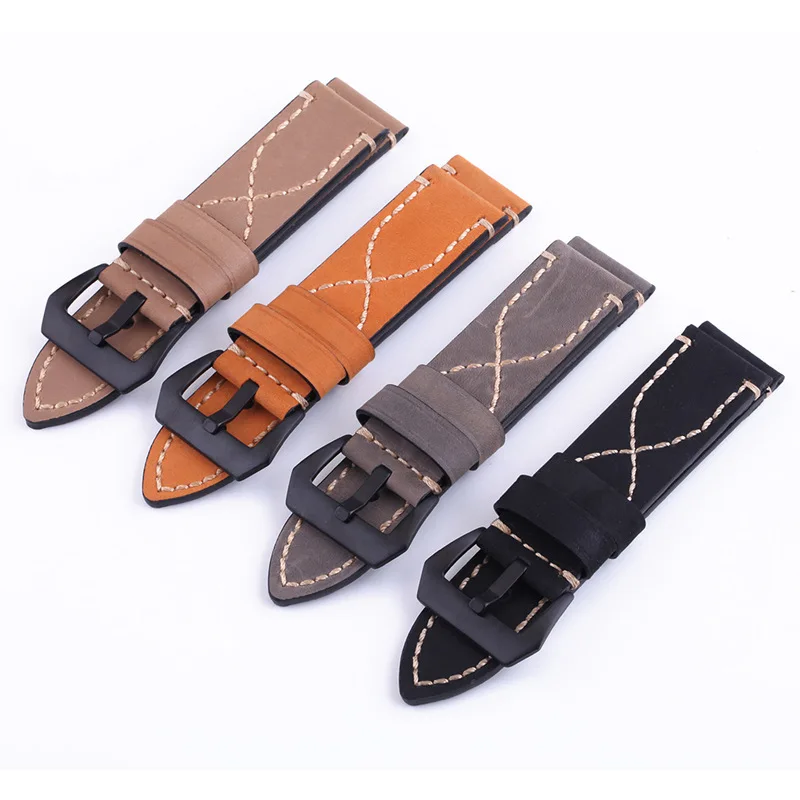 Watch Accessories Fashion Red Watchband 20mm 22mm 24mm 26mm Leather Watch Strap Black Buckle Watch Band for Panerai Replacement