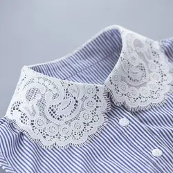 Высокое качество в Вертикальную Полоску Hollowed Кружевная рубашка свитер кружева крючком ложным воротник съемный воротник женская одежда