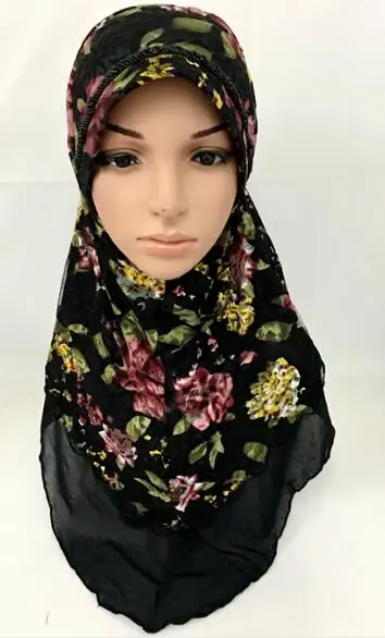 

Clearance round double layer lace flower brief beaded muslim hijab bandanas