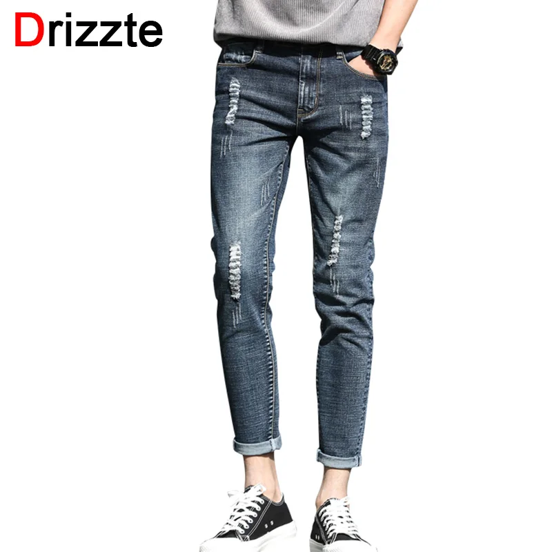 

Drizzte Ankle Jeans Men Ripped Distress Micro-Stretch Grey Denim Slim Fit Jeans for Men Soft Comfort Jean Trousers Pants for Boy