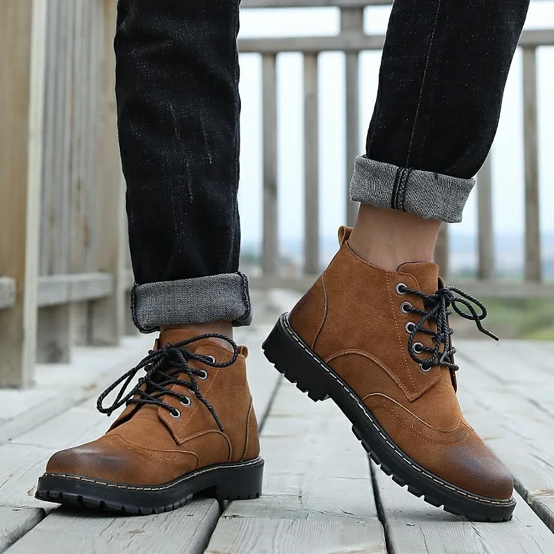 AKZ/осенне-зимние мужские ботильоны из коровьей замши; мужские Ботинки martin; обувь с круглым носком на шнуровке; Высококачественная винтажная мужская повседневная обувь