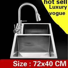Квартира кухня ручная раковина двойной паз прочный сделать блюда стандарт 304 нержавеющая сталь Горячая 72x40 см