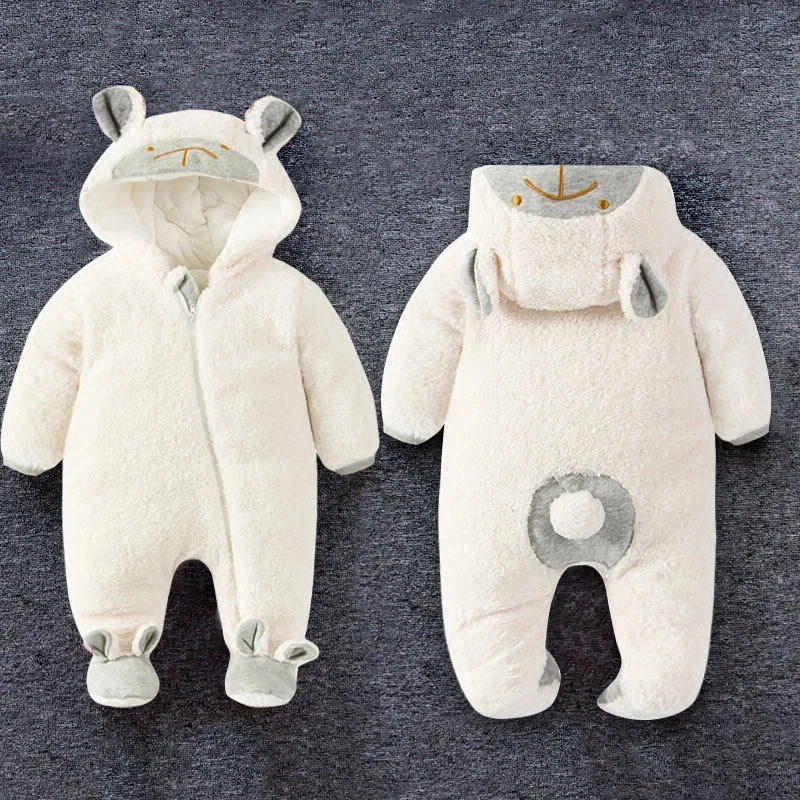 Милые зимние комбинезоны с животными для новорожденных, теплая одежда для девочек и мальчиков, флисовый костюм, Детские утепленные комбинезоны с хлопковой подкладкой