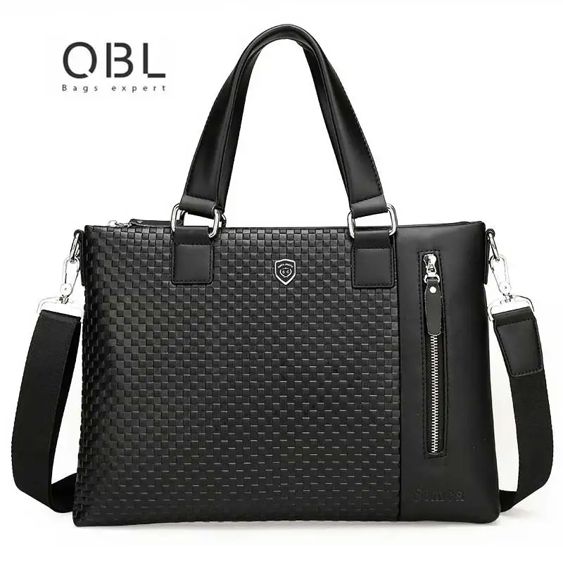 

QiBOLu Fashion large Business Men Briefcase Bag PU Leather Laptop Bag Casual Man Bag A4 Magazine Shoulder Bags Black Brown