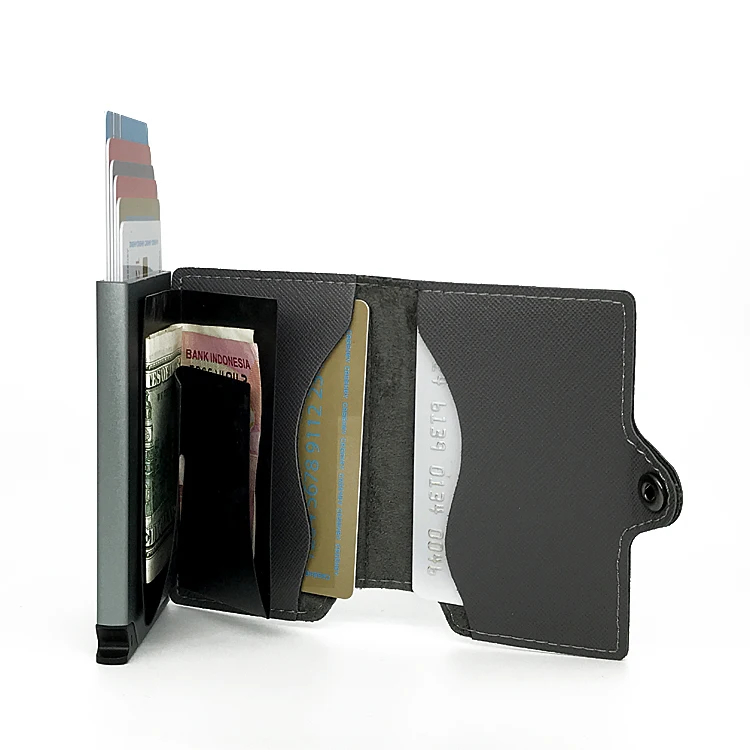 Гладкий карбоновый Мини автоматический всплывающий бумажник с рчид для мужчин тонкий кожаный Seurity держатель кредитной карты бумажник